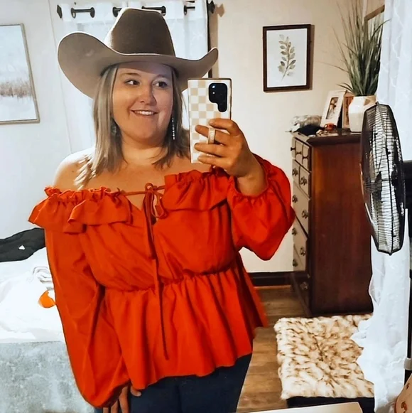 SHEIN Off Shoulder Red Peplum Top - Picture 5 of 5